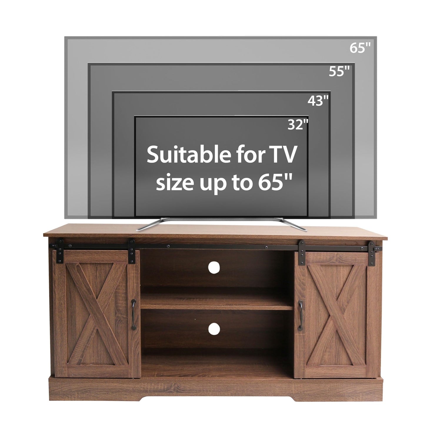 RoyalCraft TV Stand for 60/65Inch TV, Farmhouse TV Stands with Sliding Barn Doors and Storage Cabinets, TV Entertainment Center for Living Room (Brown) - WoodArtSupply