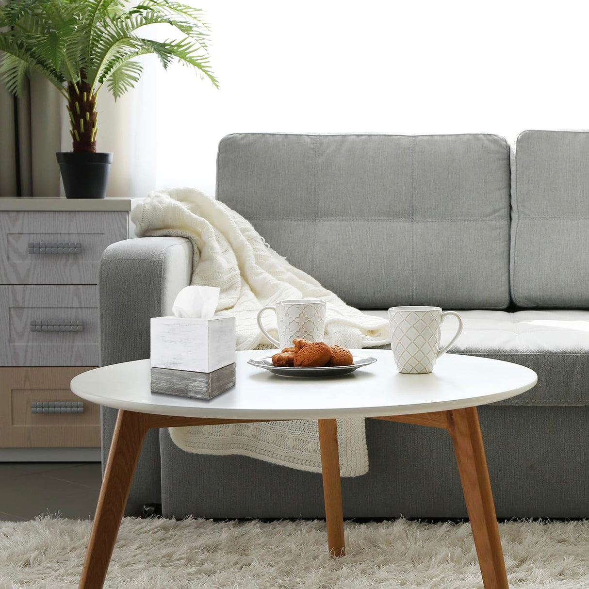 MyGift Vintage White and Distressed Gray Wood Square Bathroom Tissue Box Dispenser Holder Cover with Slide-Out Bottom Panel, 5.5 x 5.5 x 6.3 Inches MyGift