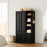 LIKIMIO Armoire Wardrobe Closet 70" H, 5 Doors Bedroom Wooden Wardrobe with 4 Storage Shelves and Hanging Rod, Clothing Storage Cabinet Organizer Combination, Black LIKIMIO