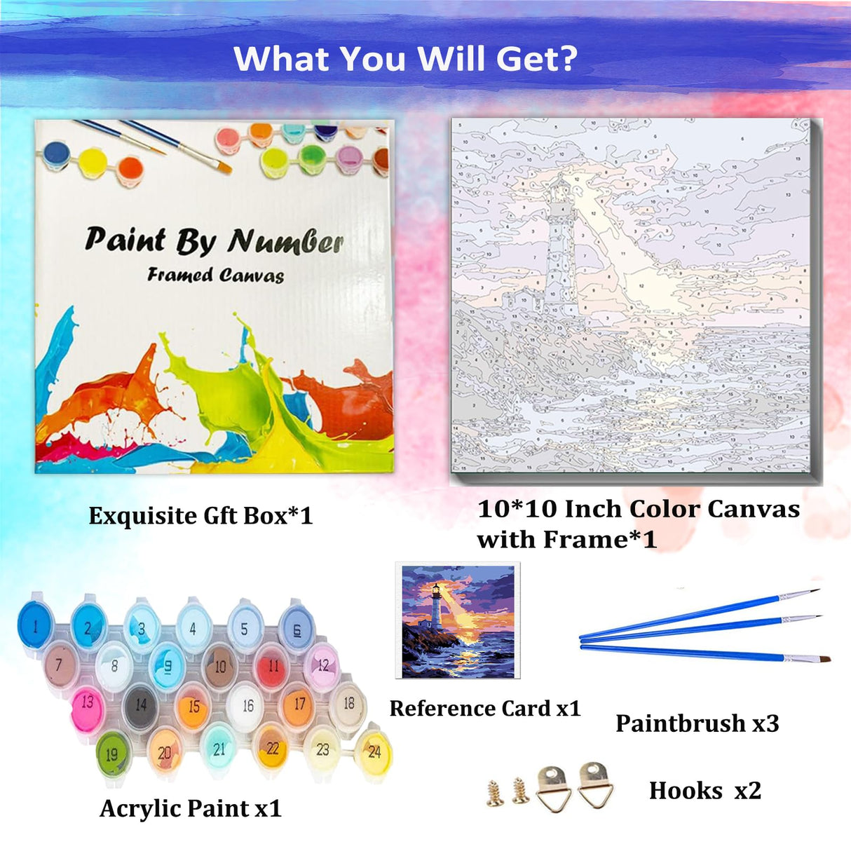 JUJUHOOD Sunset Lighthous Framed Paint by Numbers Kit for Adults Beginner & Kids Ages 8-12,Seaside Paint by Number Without Easel,Paint by Numbers for Gift Home Wall Decor (10x10Inch) JUJUHOOD