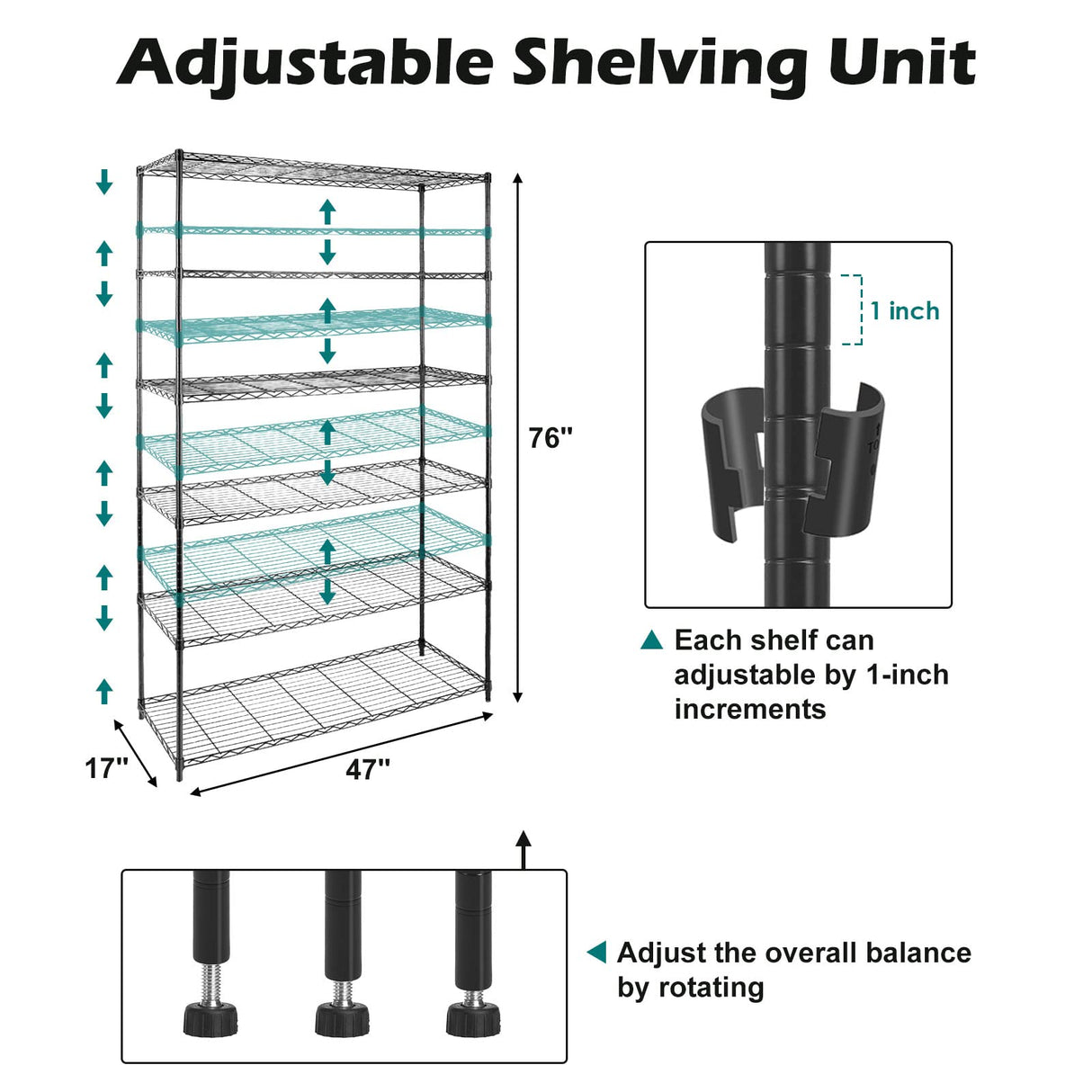 WDT NSF Certified Storage Shelves on Wheels, Heavy Duty Metal Shelves for Storage with Adjustable Stand, 6-Tier Wire Shelving Unit for Garage Pantry Kitchen Shelf Rack, 47" D x 17" W x 80" H WDT