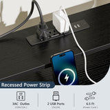 Korfile Computer Desk with Power Outlets & LED Lights, Gaming Desk with 5 Fabric Drawers for Bedroom, 47 Inch Home Office Desk with Monitor Stand & Storage Shelves for Working, Black Korfile