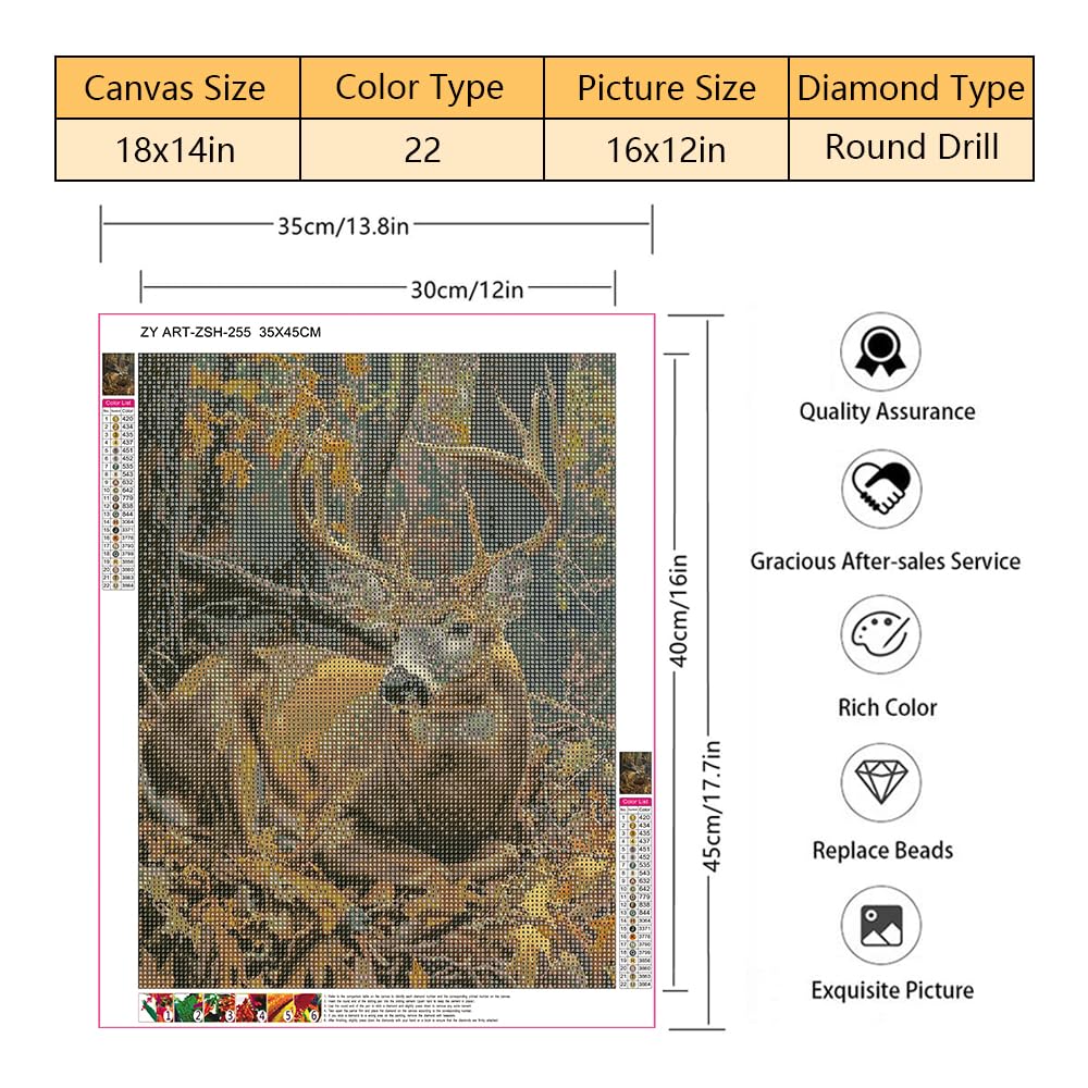 Diamond Art Kits for Adults, Deer Diamond Art Painting Deer in Forest DIY Diamond Paintings Crafts for Adults, 12x16 Inches TISHIRON