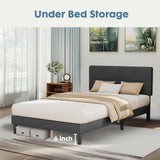 DUMOS Twin Bed Frames with Headboard, Wooden Twin Platform Bed No Box Spring Needed, Fabric Upholstered Bed Frame with Adjustable Headboard, 800LBS Support,Noise Free, Dark Grey DUMOS