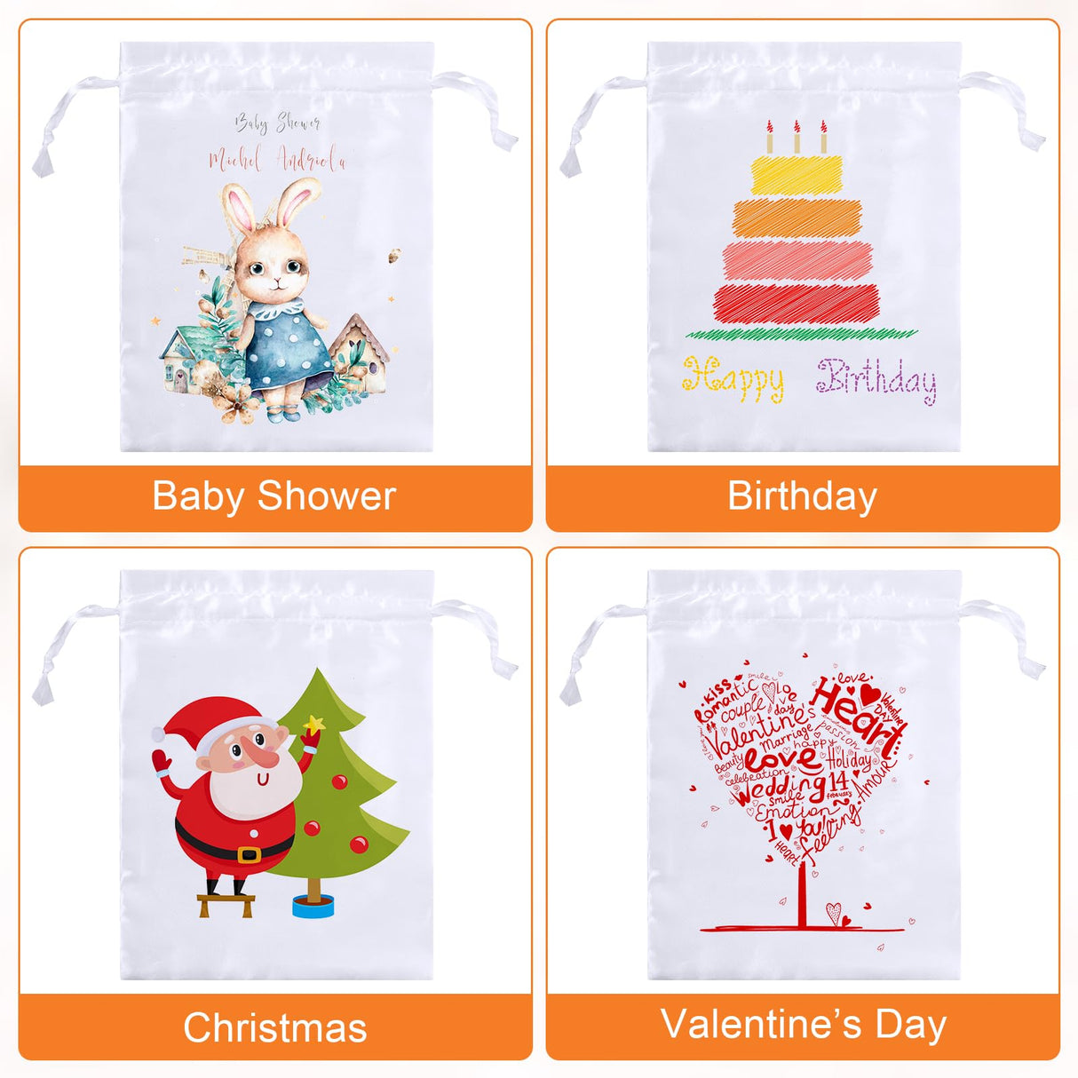 Cosblank 24 Pcs Sublimation Drawstring Bags Bulk 7x9 Inch Satin White Sublimation Gift Bags Reusable Heat Press Goodies Pouch for Christmas Party Favors Cosblank