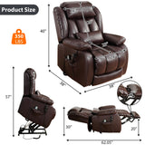 EDILLY Large Genuine Leather Power Lift Recliner Chair for Elderly, Dual Motor with Massage and Heating,with Double Lumbar Cushion and Extended Footrest,USB Port and Remote(Brown) EDILLY