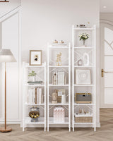 Hzuaneri Bookshelf, Book Shelf, Industrial Bookcase with 2 Hooks, Coner Shelf Storage Organizer for Home Office, Living Room, Bedroom, Kitchen, 6-Tier White BC10713W Hzuaneri