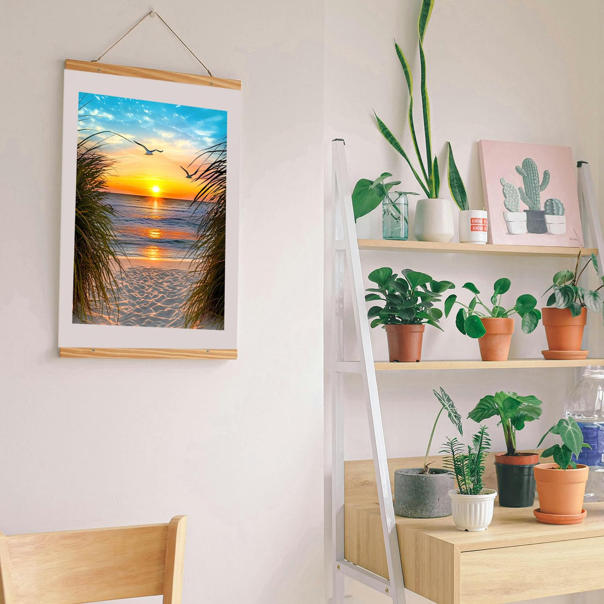 NPCSWXQ Sunset on The Beach Diamond Art Kits for Adults, Seaside Reeds 5D Diamond Dots Kits for Adults Beginners, DIY Full Drill Paint Art Kits for Home Wall Bedroom or Office Decor Gift 12x16Inch NPCSWXQ