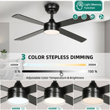 YITAHOME 48 Inch Black Ceiling Fan with Lights and Remote,4 Blades, App Control, Modern Smart Ceiling Fan Compatible with Alexa for Indoor, Reversible Quiet Motor, Memory Function YITAHOME