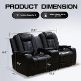 PU Leather Power Wall Hugger Chair Double Reclining Sectional Sofa 2-Seater Loveseat Couch with Center Storage Console & Armrests, USB Port, 4 Cup Holders and LED Light for Living Room RV Theater NicBex