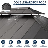 UDPATIO 10' x 12' Hardtop Gazebo, Galvanized Steel Double Roof Permanent Aluminum Gazebo, Outdoor Metal Pergolas with Mosquito Netting and Curtains for Garden, Parties, Patio, Deck, Lawns, Grey UDPATIO