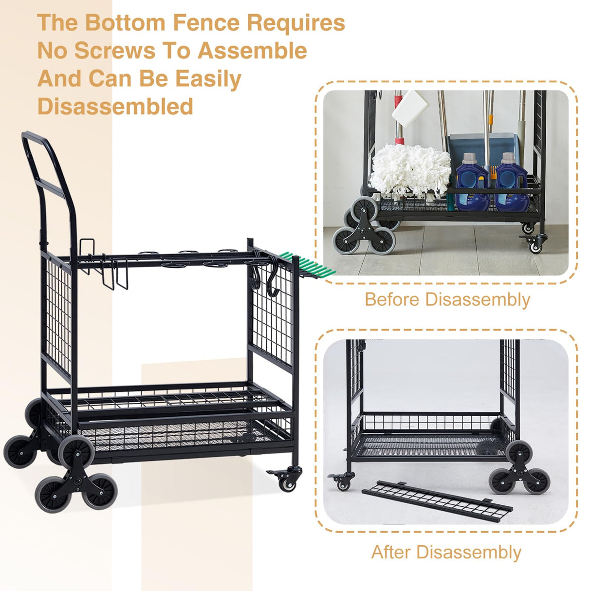 Lauren&Harold Garden Tool Organizer with 2 Stair Climbing Wheels,Garden Tool Stand,Garage Organization and Storage,Yard Tool Organizer for Garage,Garden Tool Rack for Garage,Shed,Outdoor Lauren Harold