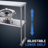 Profeeshaw Stainless Steel Overshelf for Prep & Work Table 12” x 72” NSF Commercial Adjustable Double Shelf 2 Tier for Restaurant, Bar, Utility Room, Profeeshaw
