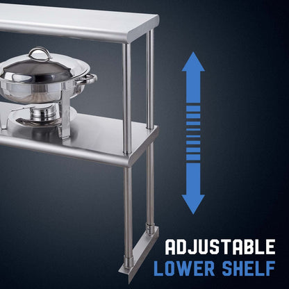 Profeeshaw Stainless Steel Overshelf for Prep & Work Table 12” x 72” NSF Commercial Adjustable Double Shelf 2 Tier for Restaurant, Bar, Utility Room, - WoodArtSupply