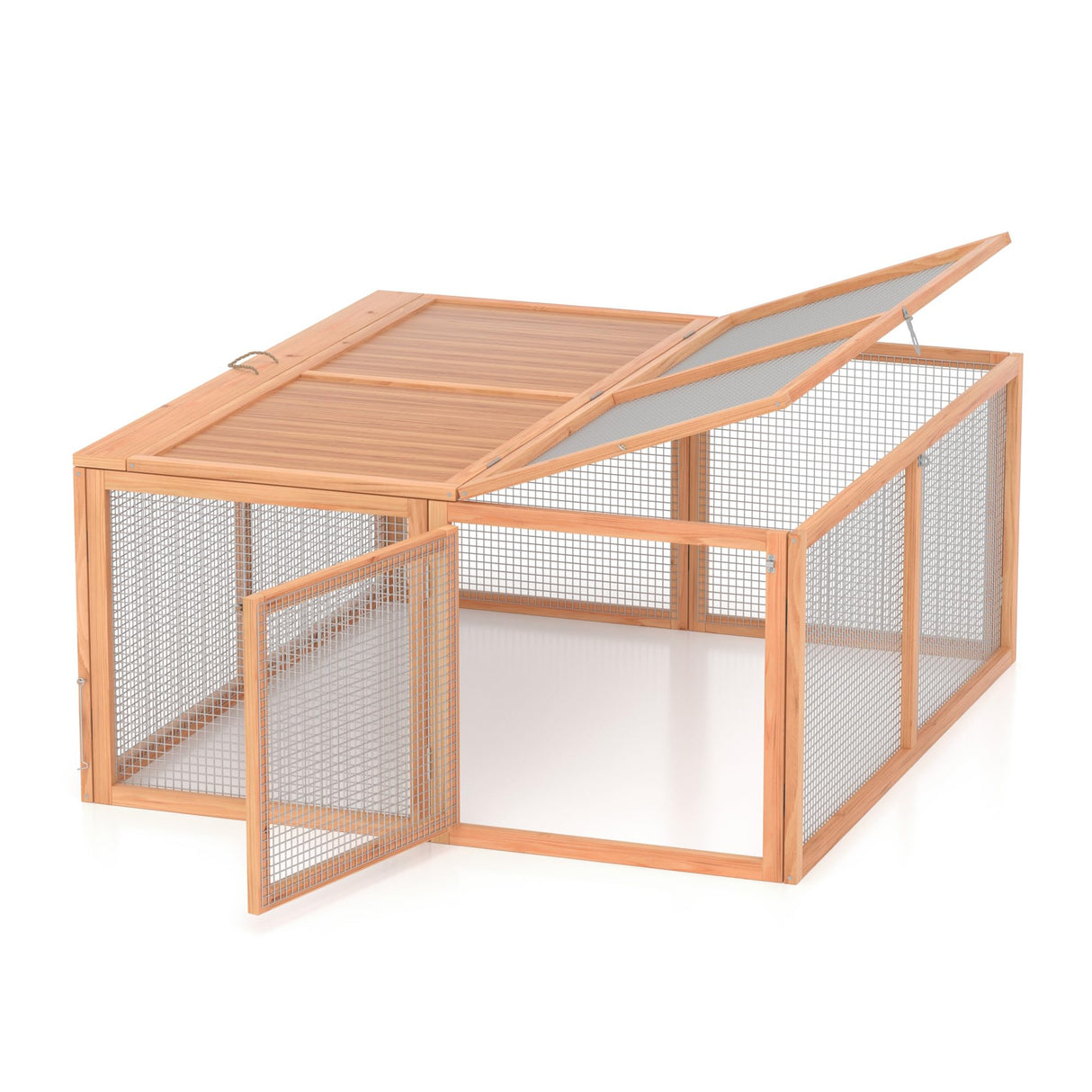 GOJOOASIS Wooden Chicken Coop Pen Folding Rabbit Run Portable Chicken Cages for Outside Chicken Enclosure Outdoor Duck Coop with 2 Accesses & Ventilating Wire for Garden Backyard (Wood) GOJOOASIS