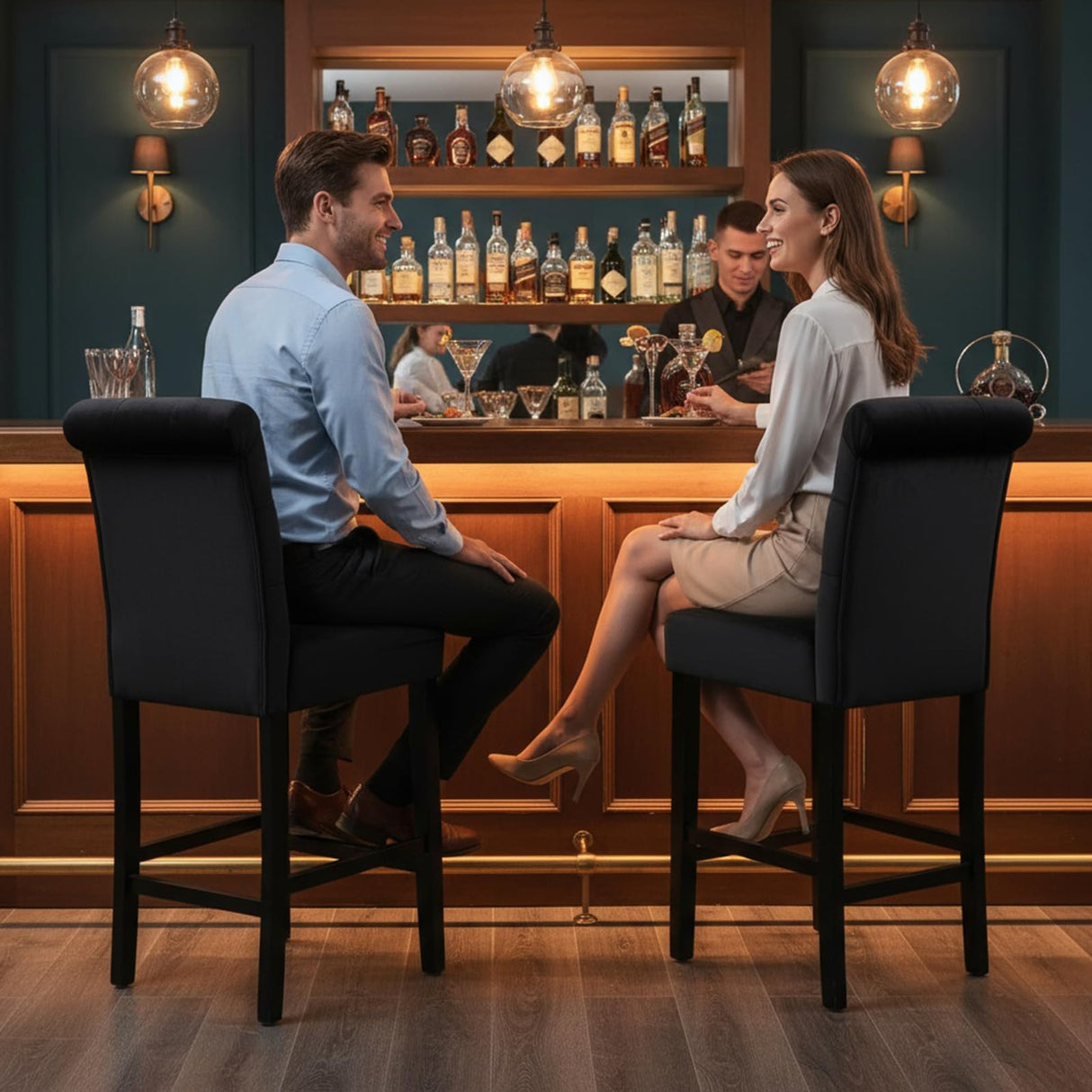 DM Furniture Counter Height Barstools Set of 4, 26 Inch Farmhouse Bar Stools Modern Velvet Upholstered Dining Chair for Home Pub/Bistro/Kitchen Island/Breakfast Bar, Black DM Furniture