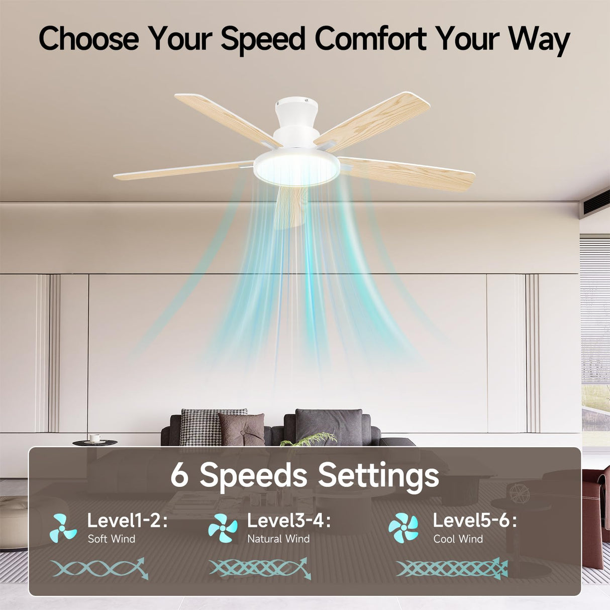 Atolit Ceiling Fans With Lights,52 Inch Smart Ceiling Fan, Remote/App Control, Compatible with Alexa/Google Assistant,Reversible,Dimmable,Adjustable Color Temperature,6 Speeds,Timer(White) Atolit