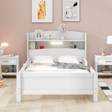 Favfurish White Twin Size Platform Bed with LED Light, Storage Headboard, and Guardrails Favfurish