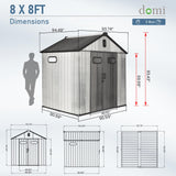 Domi 8x8 FT Outdoor Resin Storage Shed, All-Weather Double-Wall Storage Building for Backyard, Garden, Lawn Tools, Mower, Bike & Pool Equipment, Lockable Doors, Ventilated Roof, Grey domi outdoor living