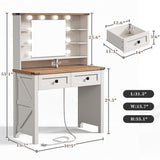 EnHomee Small Vanity Desk with Mirror and Lights, Makeup Vanity Table with 2 Drawers, White Vanity Dressing Table with Charging Staion for Bedroom, Dressing Room EnHomee