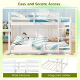 Giantex Full Over Full Bunk Bed, Solid Wood Kids Bunk Bed with Full-Length Guardrails, Integrated Ladder & Anti-Tippling Kits, Low Bunk Beds with Slats Support for Kids, Teens, White Giantex