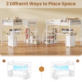 Itaar Stairway Twin Size Loft Bed with L Shaped Desk and Wardrobe, Metal Loft Bed Frame with Storage Stairs,3 Fabric Drawers, LED Lights & Charging Sation,No Noise & No Box Spring Needed, White Itaar