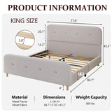 King Size Platform Bed Frame with Velvet Upholstered Headboard, Button Tufted Headboard and Footboard, Anti-Collision Soft Rounded Corners, No Box Spring Needed, Easy Assembly, Light Gray viplov