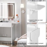 IRONCK Vanity Desk with LED Lighted Mirror & Power Outlet, Makeup Table with Drawers & Cabinet,Storage Stool,for Bedroom, White IRONCK