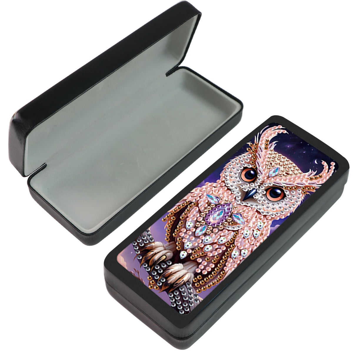 LazyFold Diamond Art Painting Eye Glasses Storage Box, DIY owl Diamond Art Painting Sunglass Case for Adults, Handmade Diamond Art Glasses Case Art Craft Travel Gift LazyFold