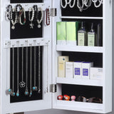 GISSAR Full Length Mirror Jewelry Cabinet, 6 LEDs Jewelry Armoire Wall Mounted Over The Door Hanging, Jewelry Organizer Display Storage Furniture with Lights Locker Mirrored Cabinet, White GISSAR