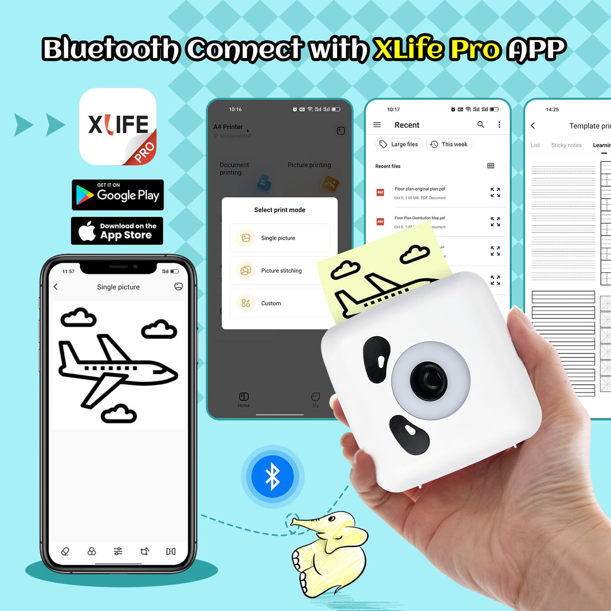 vretti Portable Thermal Printer,Bluetooth Mini Pocket Printer Compatible with Android & iOS,Wireless Pocket Picture Printer for iPhone Working Listing, Notes, Journal, Travel with 1 Rolls Paper. vretti