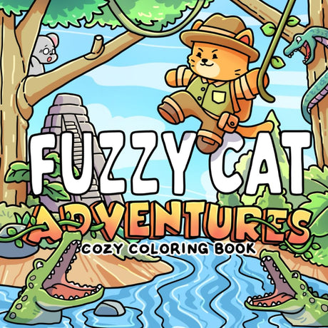 Fuzzy Cat Adventures: A Cozy Coloring Book for Adults and Teens Featuring a Brave Feline Explorer and His Cute Mouse Sidekick WoodArtSupply