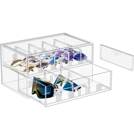 Lolalet Clear Sunglasses Organizer with Drawer, Eyeglass Eye Wear Display Case Storage Box with Removable Dividers for Multiple Pairs -1 Pack Lolalet
