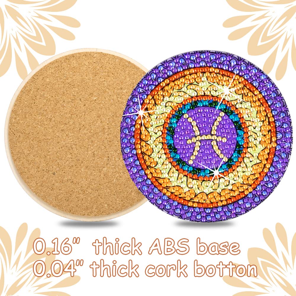 Praise V Do Diamond Painting Coasters Kit with Holder Cork Base, 12Pcs DIY Zodiac Mandela Constellation Coasters Diamond Art Painting Kits for Beginners, Adults DIY Diamond Art Painting Praise V Do