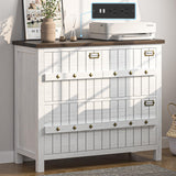 TVU Farmhouse 3 Drawer File Cabinet with Charging Station, Solid Lateral Filing Cabinet for Home Office, Office Organizer for Legal/Letter/A4/Folders File - Beside Desk Printer Stand TVU