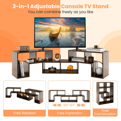 Tangkula 3 Pieces Console TV Stand, Free-Combination Entertainment Center for 50 55 60 65 Inch TV, Minimalist Modern Media Stand, DIY Open Storage Bookcase Shelf for Living Room (Brown)