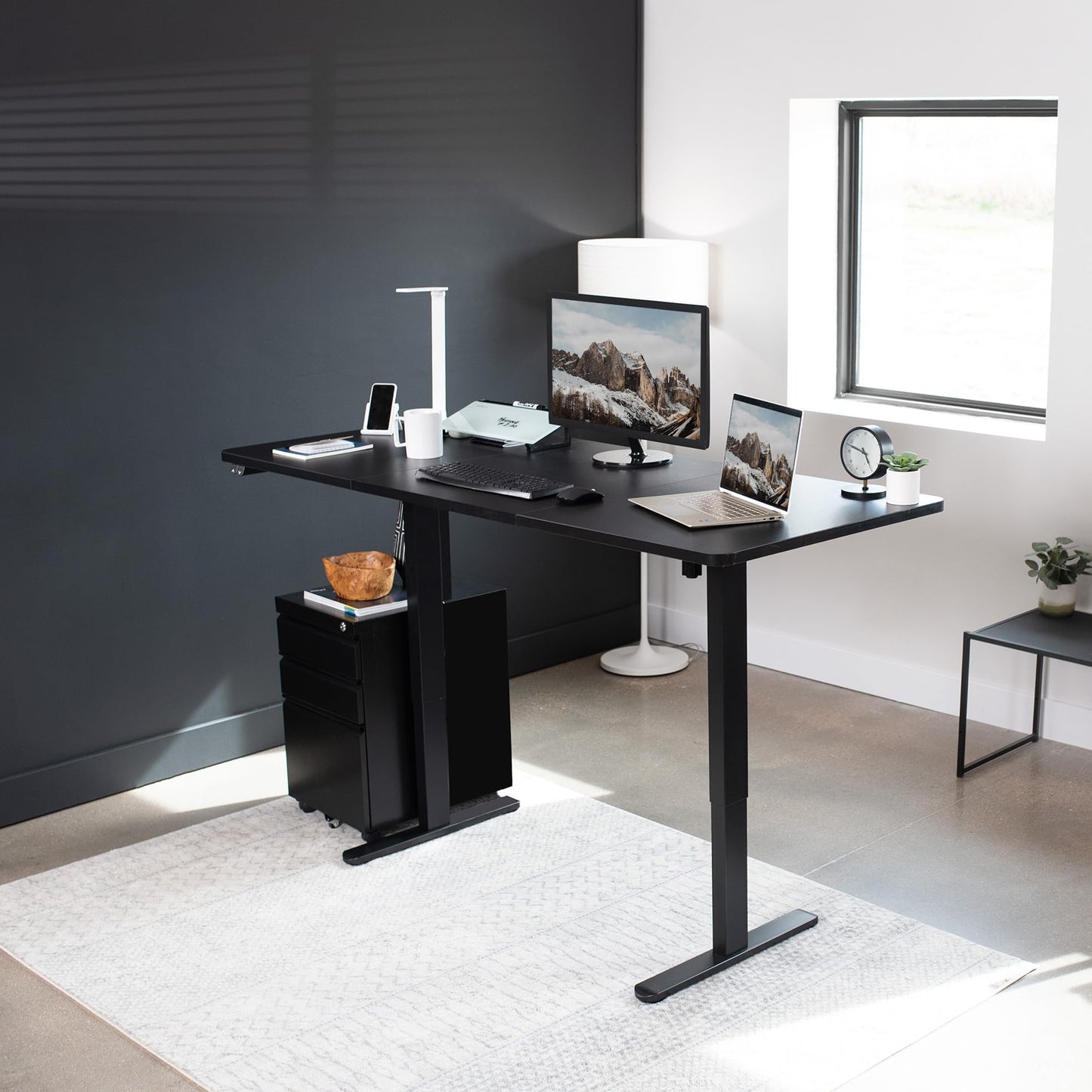 VIVO Electric Height Adjustable 71 x 30 inch Stand Up Desk, Active Workstation with Black Table Top, Black Frame, 2 Button Controller, DESK-KIT-0B7B - WoodArtSupply