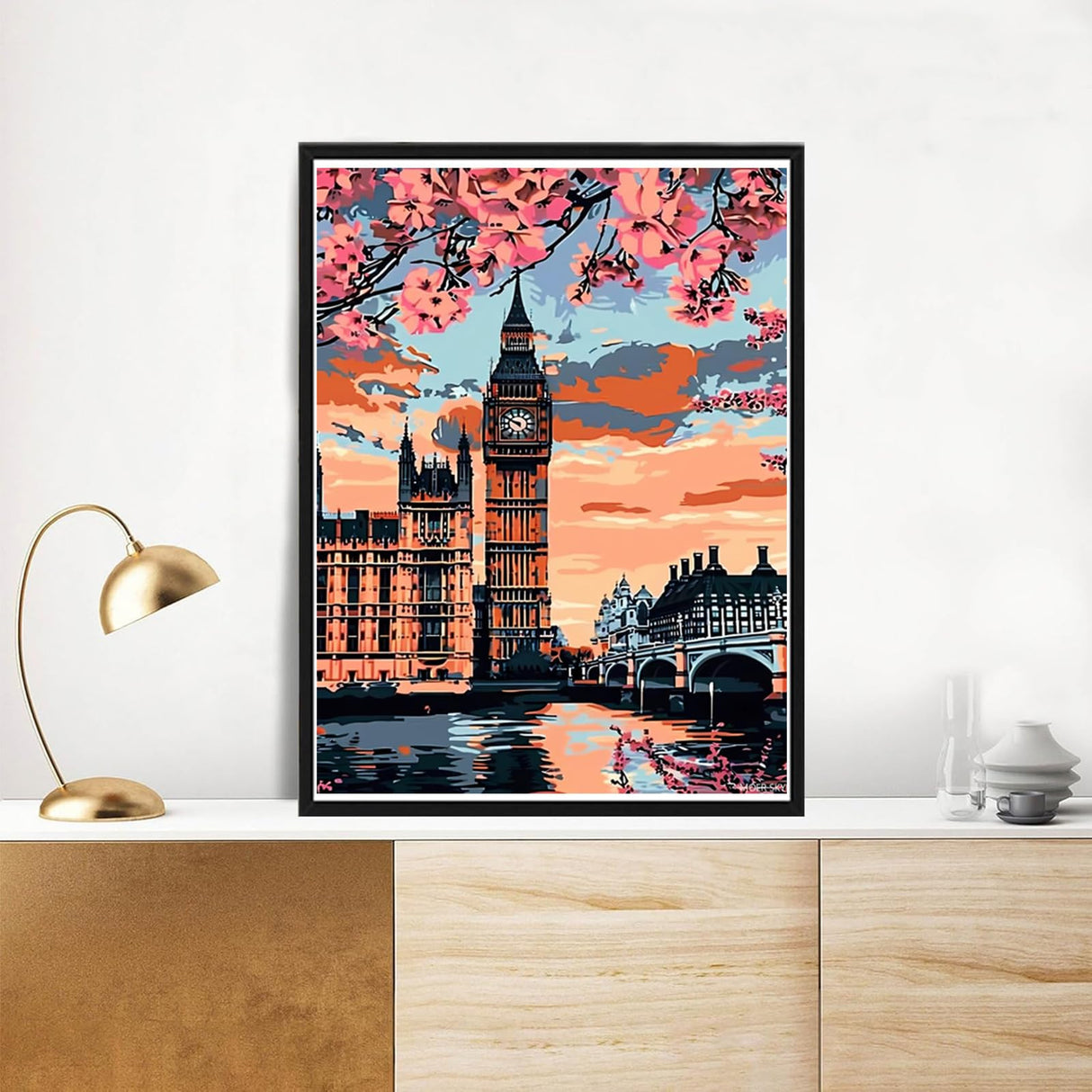 MOER SKY 5D Big Ben in London with Cherry Blossoms Diamond Painting Set for Adults DIY Landscape Diamond Art Kits for Beginner for Gift Wall Decor 12x16 inch MOER SKY