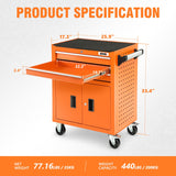 DNA MOTORING 3-Drawers Rubber Top Utility Rolling Tool Chest Cabinet with Wheels, Heavy Duty Industrial Service Cart Keyed Locking System, for Garage Warehouse Workshop, Orange, TOOLS-00405 DNA MOTORING