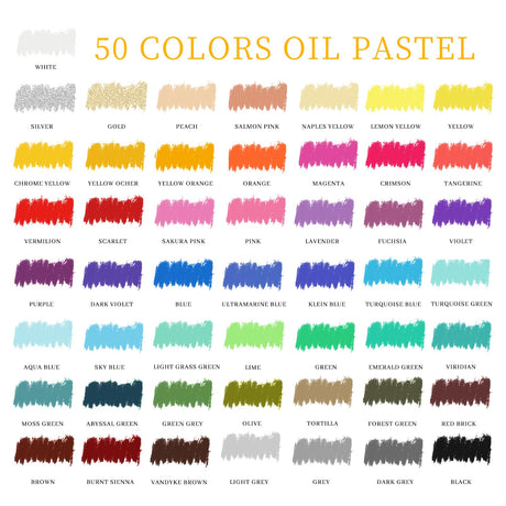 Artecho Oil Pastels Set of 50 Colors (8 x 60 mm), Soft Oil Pastels for Art Painting, Drawing, Blending, Art Supplies for Artists, Beginners, Students, Teachers Artecho