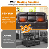 SENYUN 3-Seater Recliner Sofa, Flip Middle Backrest Manual Reclining Couch with Storage Drawer, Phone Holder and USB A&C Ports, Loveseat Recliner for Home Theater,Living Room,RV(Leather,Brown) SENYUN