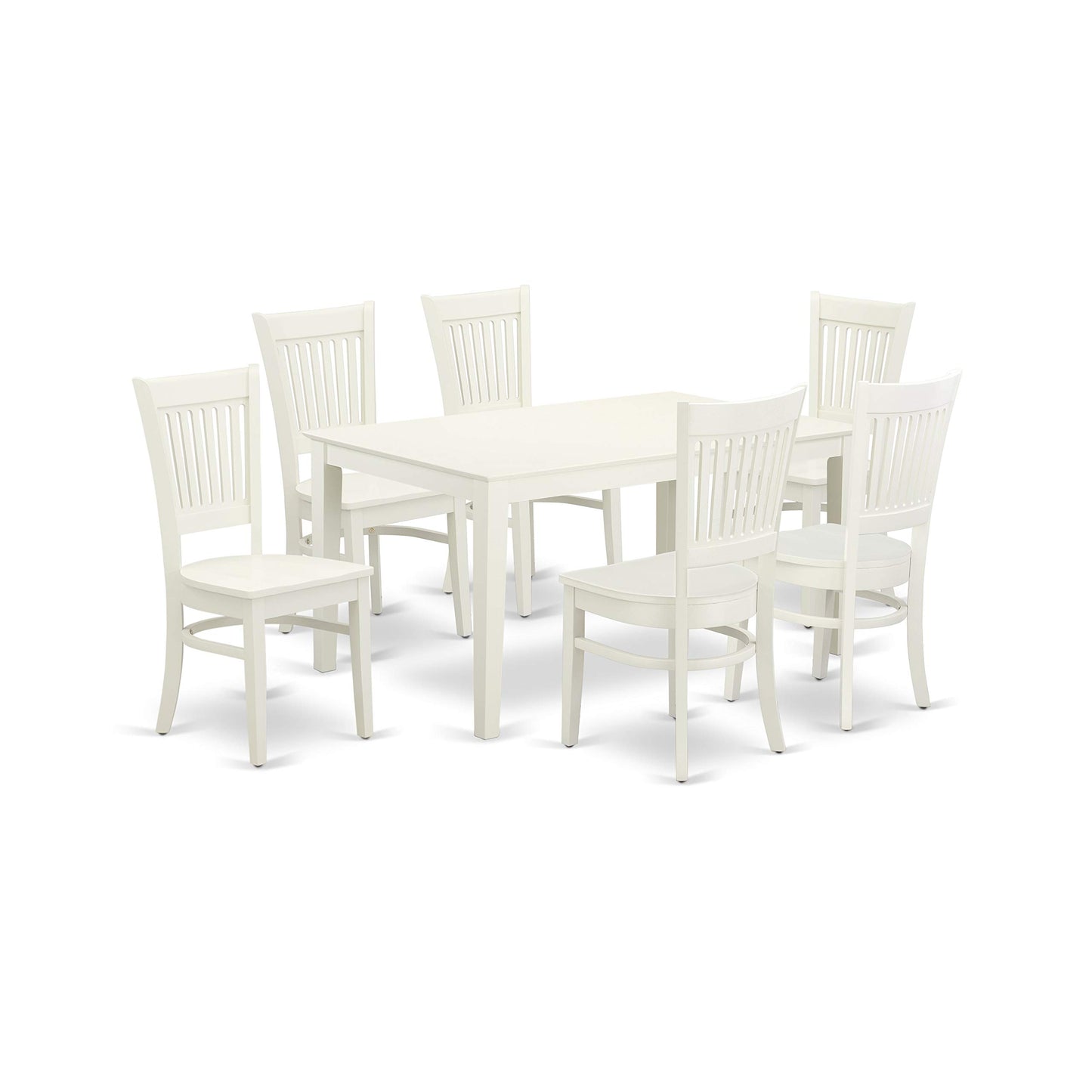 East West Furniture Capri 7 Piece Set Consist of a Rectangle Dining Room Table and 6 Wood Seat Chairs, 36x60 Inch, Linen White - WoodArtSupply