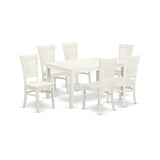 East West Furniture Capri 7 Piece Set Consist of a Rectangle Dining Room Table and 6 Wood Seat Chairs, 36x60 Inch, Linen White East West Furniture