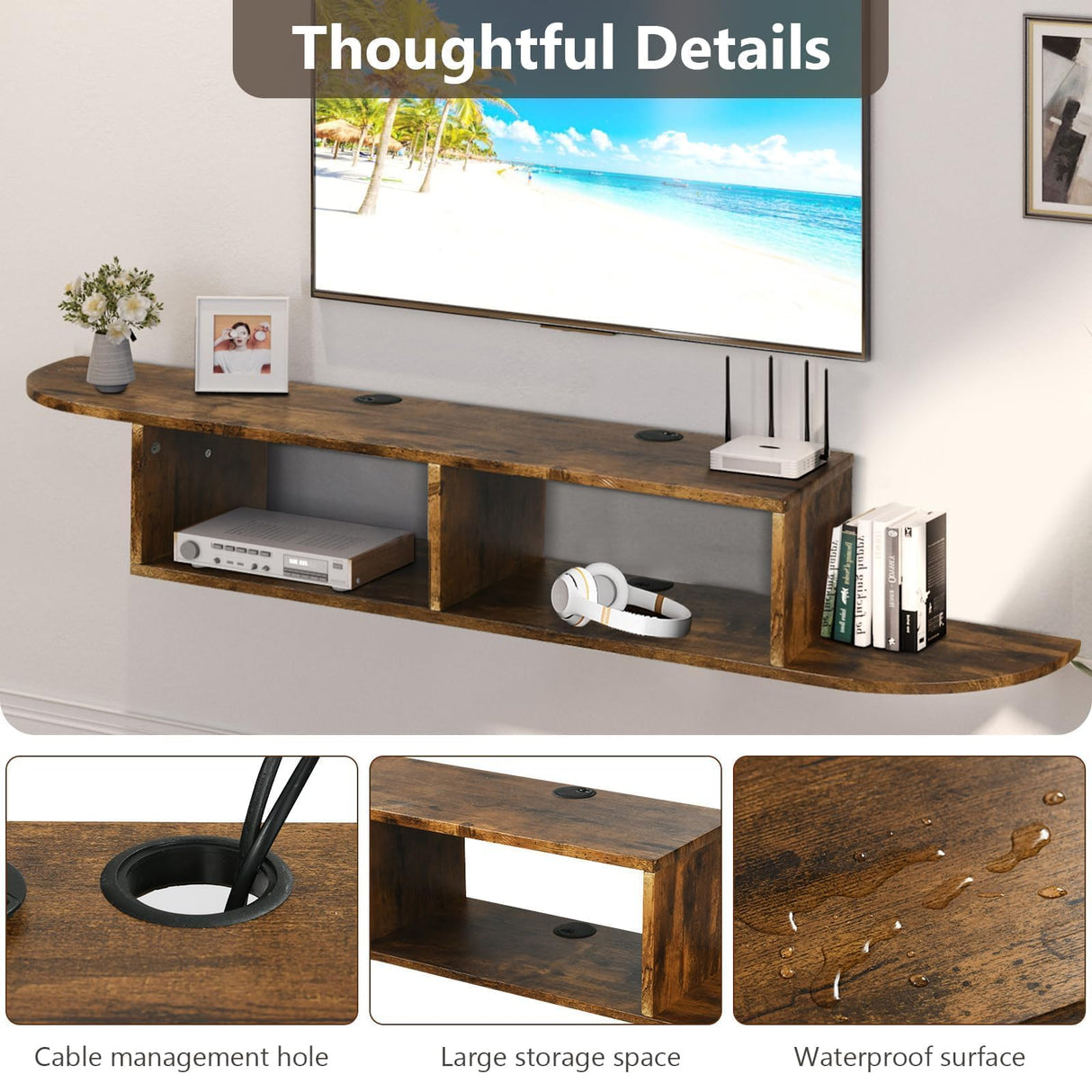 4 EVER WINNER Floating TV Stand, 55" Floating Entertainment Center with Storage, Floating TV Shelf Wall Shelf for Under TV, Living Room, Bedroom, Walnu 4 EVER WINNER