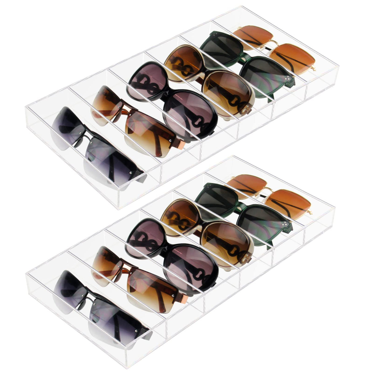 Weiai Acrylic Sunglass Organizer, Eyeglass Case Storage with 6 Slots for Multiple Glasses - 2 Pack, Clear Weiai