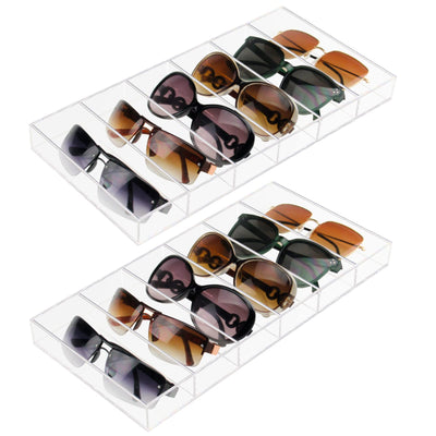 Weiai Acrylic Sunglass Organizer, Eyeglass Case Storage with 6 Slots for Multiple Glasses - 2 Pack, Clear