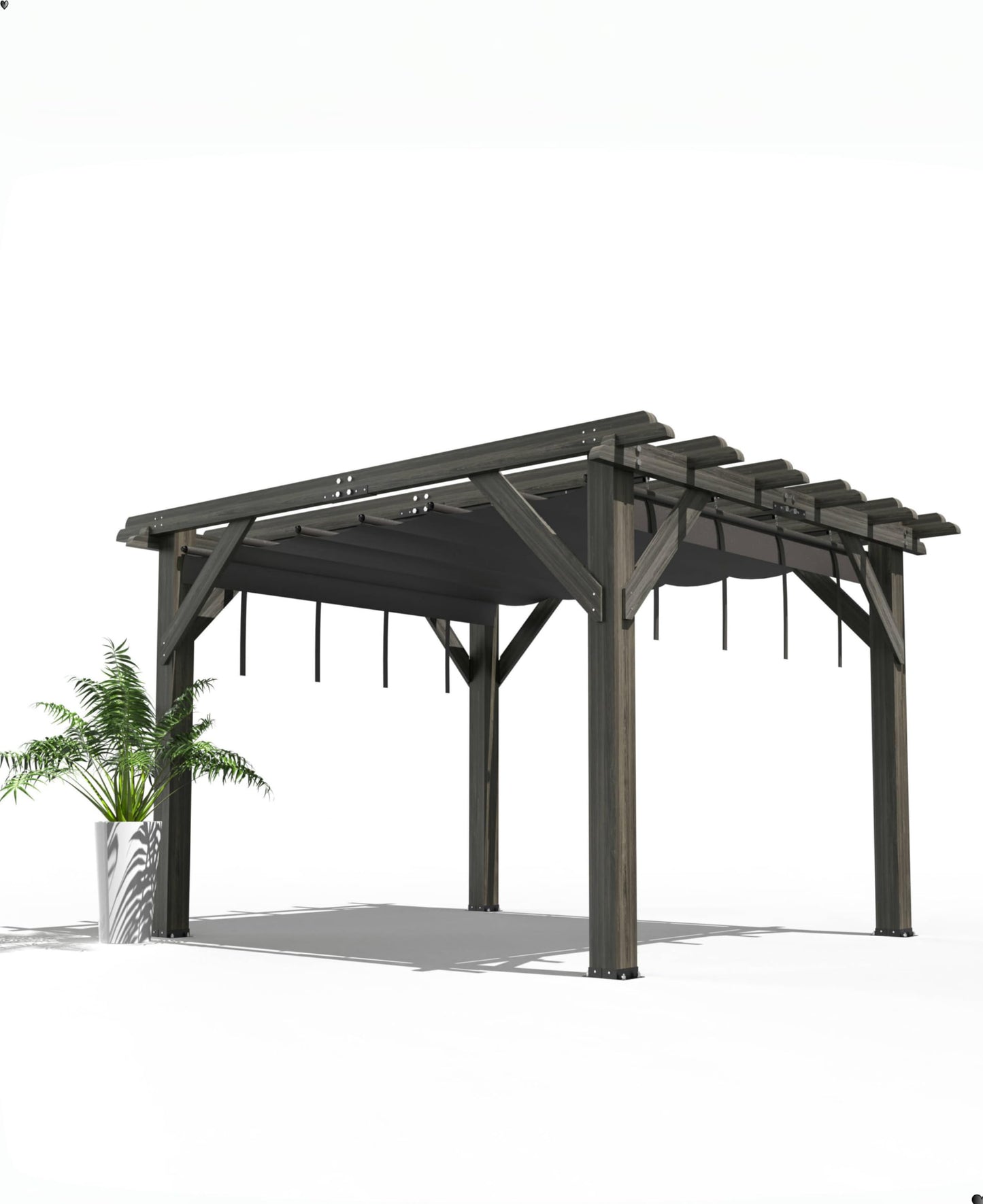 10'X 12' Cedar Wood Pergola with Solid Structure, Retractable Shade Canopy, Durable, Rot Resistant, Patio Pergola for Backyard, Deck, Garden, Outdoor Entertaining