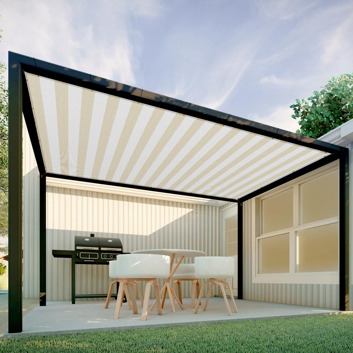 Patio 13' x 18' Straight Edge Sun Shade Sail, Beige White Stripe Shade Sail Canopy Rectangle Outdoor Shade Cloth Pergola Cover UV Block Fabric - Custom Patio