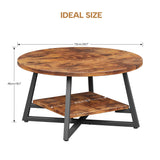 Round Coffee Table, Small Circle Coffee Table with Storage, Modern Wood Round Center Table for Living Room, Home Office, Small Space, Easy Assembly, Rustic Brown Homeiju