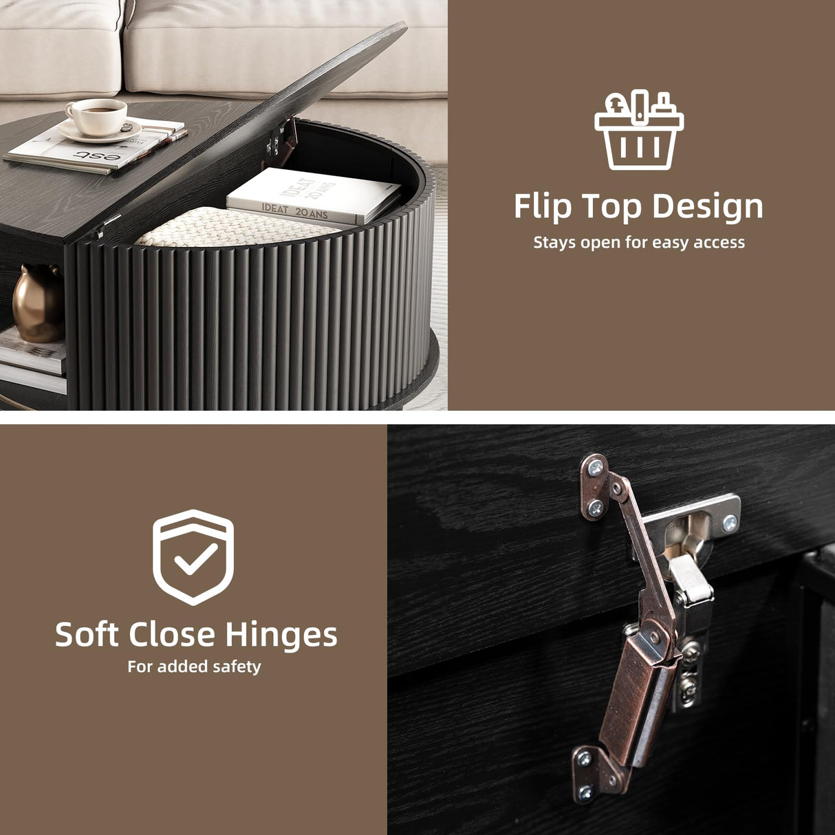 JOINICE,Round Coffee Table with Storage,Mid Century Modern Coffee Table with Sliding Cabinet Door,Coffee Table for Living Room,31.5" Small Center Table,Black JOINICE